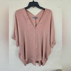 Vince Long Sleeve Silk Blouse, V Neckline, Pink, Size Medium